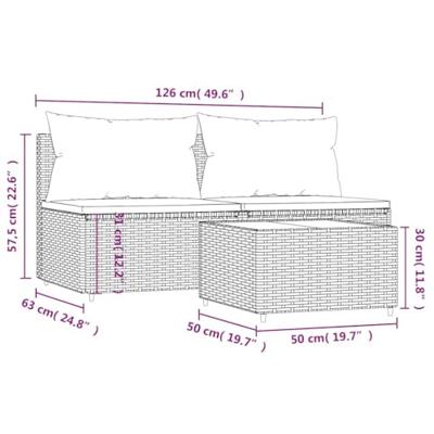 3-delige Loungeset met kussens poly rattan bruin 3-delige Loungeset met kussens poly rattan bruin