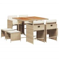 9-delige Tuinset met kussens poly rattan beige - thumbnail