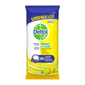 Dettol Power & Fresh MultiReinigingsdoekjes Sprankelende Citroen & Limoen Super Maxi 110 Stuks bij Jumbo