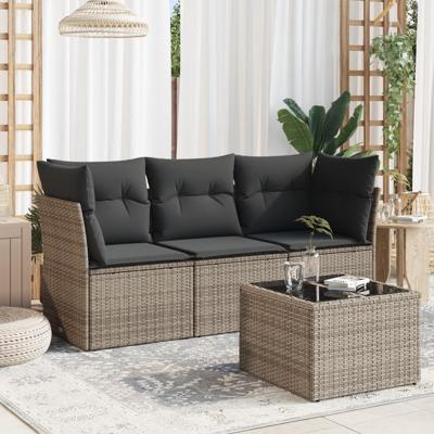 3-delige Loungeset met kussens poly rattan grijs