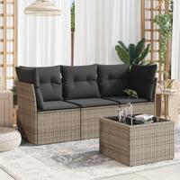 3-delige Loungeset met kussens poly rattan grijs - thumbnail