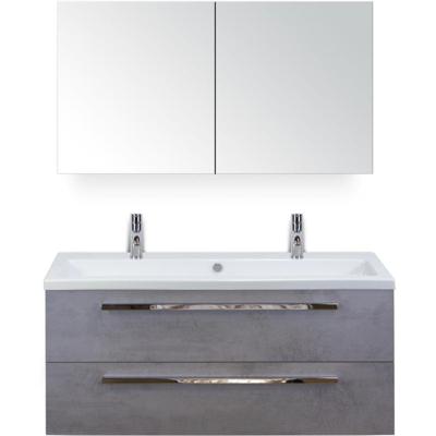 Seville Badmeubelset 120 cm - 2 Laden Beton Antra - Wastafel Djazz Enkel 2 Kraangaten met Spiegelkast