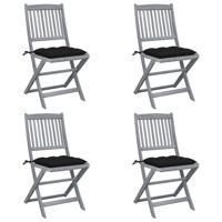 vidaXL Tuinstoelen 4 st inklapbaar met kussens massief acaciahout - thumbnail