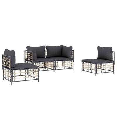 4-delige Loungeset met kussens poly rattan antracietkleurig