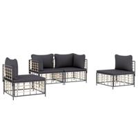 4-delige Loungeset met kussens poly rattan antracietkleurig - thumbnail