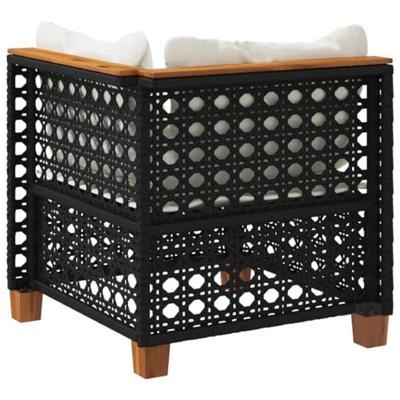 Tuinhoekbank met kussens poly rattan zwart - thumbnail