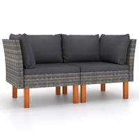 VidaXL Hoekbanken 2 st poly rattan en massief eucalyptushout - thumbnail