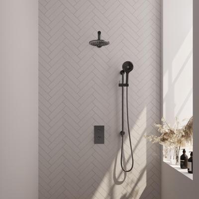 Gunmetal Carving thermostatische inbouw regendouche set met 3-weg omstelling en handdouche