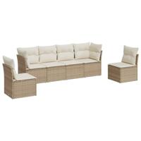 6-delige Loungeset met kussens poly rattan beige - thumbnail