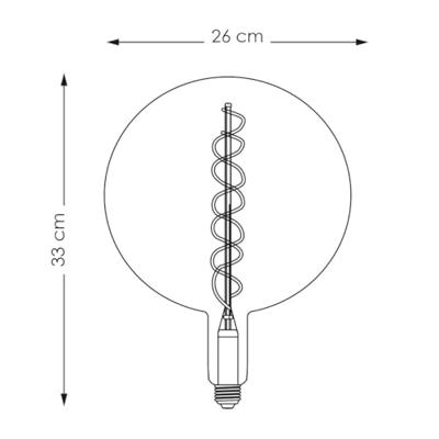 Edison Vintage LED filament lichtbron Spiraal - Rook - G260 Global - Retro LED lamp - 26/26/33cm - geschikt voor E27 fitting - Dimbaar - 6W 180lm 1800K - warm wit licht