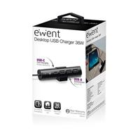USB lader 4 poorten 36W 1x USB C, 3x USB A met smart IC, zwart, 1.90M kabel Ewent - thumbnail