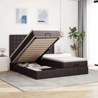 Ottoman bed met matrassen 200x200cm stof donkerbruin - thumbnail