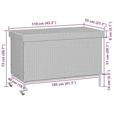 Tuinbox met wielen 110x55x73 cm poly rattan grijs