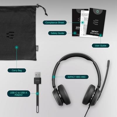 EPOS IMPACT 860 ANC Headset Bedraad Hoofdband Kantoor/callcenter USB Type-C Zwart - thumbnail