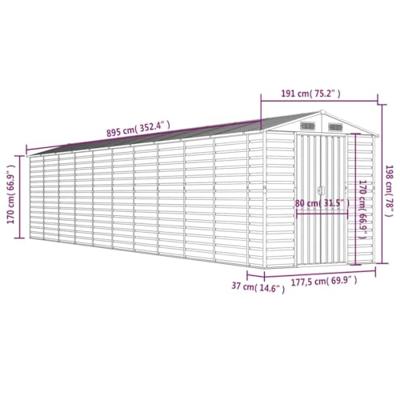 Tuinschuur 191x895x198 cm gegalvaniseerd staal lichtgrijs