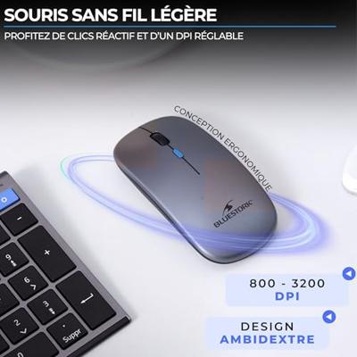 Draadloos toetsenbord en muisset - BLUESTORK - AZERTY - Metaal - Stil - Schaartoetsen