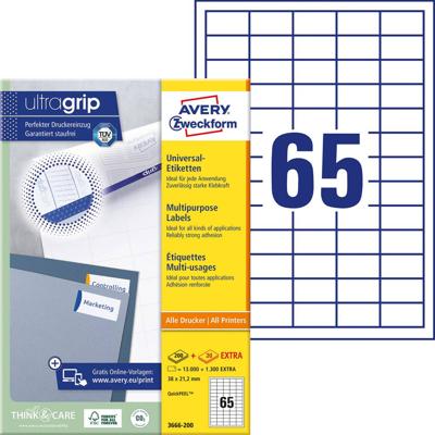 Avery-Zweckform 3666-200 Universele etiketten 38 x 21.2 mm Papier Wit 1 stuk(s) Permanent hechtend Laser (kleur)