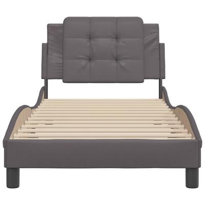Bedframe met hoofdbord kunstleer grijs 90x200 cm