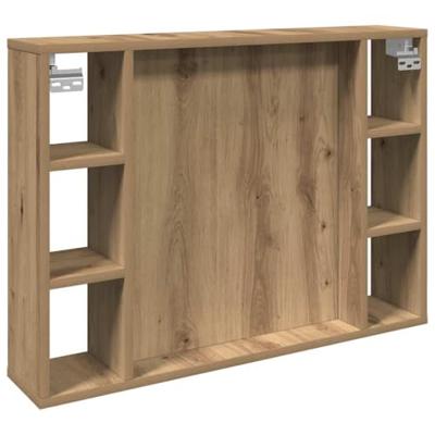 Spiegelkast met LED 76x15x55 cm bewerkt hout artisanaal eiken