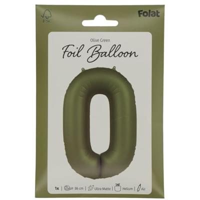 Folieballon Cijfer 0 Olijfgroen Mat (86cm)