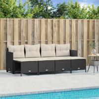 5-delige Loungeset met kussens poly rattan zwart - thumbnail