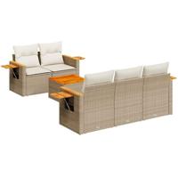 6-delige Loungeset met kussens poly rattan beige - thumbnail