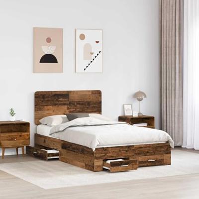 Bedframe met hoofdeinde Oudhout 135 x 190 cm Bewerkt hout