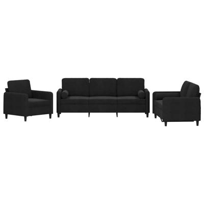 3-delige Loungeset met kussens fluweel zwart - thumbnail