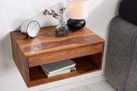 Hangend nachtkastje PURE 50 cm bruin sheesham massief houten plank met lade - 43943 - thumbnail