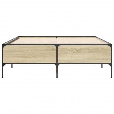 Bedframe bewerkt hout metaal sonoma eikenkleurig 135x190 cm