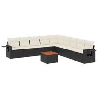 10-delige Loungeset met kussens poly rattan zwart - thumbnail