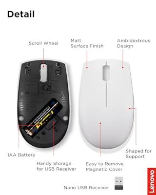 Lenovo 300 Wireless Compact Muis Draadloos Optisch Lichtgrijs 3 Toetsen 1000 dpi