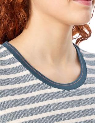 Dames pyjama badstof - Streep - Warme winter pyjama lange mouwen - Ronde hals - Met boordjes