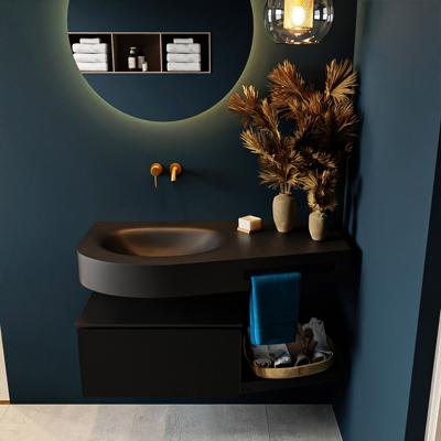 MONDIAZ RIVA 100cm badmeubel onderkast / planchet kleur Urban met 1 lade. Wastafel DULCET links 0 kraangaten kleur Urban.