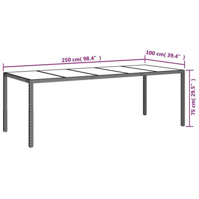 Tuintafel 250x100x75 cm poly rattan en gehard glas wit - thumbnail