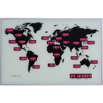 NeXtime NE-2897 Wandklok 55 X 36 Cm, Alu, World Time Digit