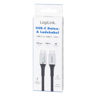 LogiLink CU0430 - USB 3.2 Gen2x2 Type-C aansluitkabel (stekker), 20 Gbit/s, 100W, 4K, LED, lengte: 0,3 m LogiLink CU0430 - USB 3.2 Gen2x2 Type-C aansluitkabel (stekker), 20 Gbit/s, 100W, 4K, LED, lengte: 0,3 m