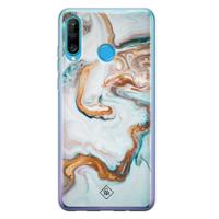 Huawei P30 Lite siliconen hoesje - Marmer blauw goud - thumbnail