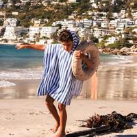 Swim Essentials Strandponcho Blauw Wit Luipaard - thumbnail