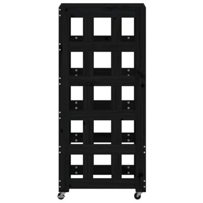 Houtblokhouder met wielen 40x49x110 cm massief grenenhout zwart - thumbnail