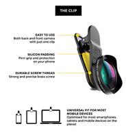 Black Eye Pro Cinema Wide G4 120° groothoeklens, geoptimaliseerd voor nieuwere smartphones (universele clipbevestiging, dubbelzijdige antireflecterende coating, werkt ook met DualCams) - G4CW001 - thumbnail