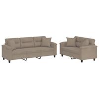 2-delige Loungeset met kussens microvezelstof taupe - thumbnail