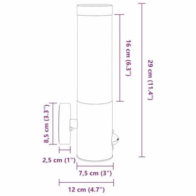 Buitenwandlamp Zwart 12 x 7.5 x 29 cm Roestvrij staal