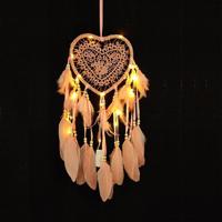 Creatieve hand-geweven ambachten Dream Catcher huis auto muur opknoping decoratie type: met licht (lichtroze) - thumbnail
