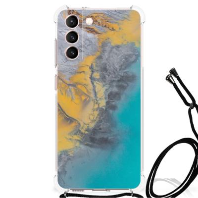 Samsung Galaxy S21 FE Anti-Shock Hoesje Marble Blue Gold