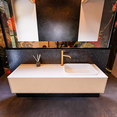 Badkamermeubelset Mondiaz Erin 150 cm met 1 Lade met RIDGE Wastafel Rechts Talc met 1 kraangat Greeploos Mat Rosee Badkamermeubelset Mondiaz Erin 150 cm met 1 Lade met RIDGE Wastafel Rechts Talc met 1 kraangat Greeploos Mat Rosee