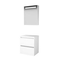 Basic-Line Premium 46 Badkamermeubelset - 60 x 46 cm - Greeploos - 2 Lades - Wastafelblad - Spiegelkast met LED Verlichting - Ice White - thumbnail
