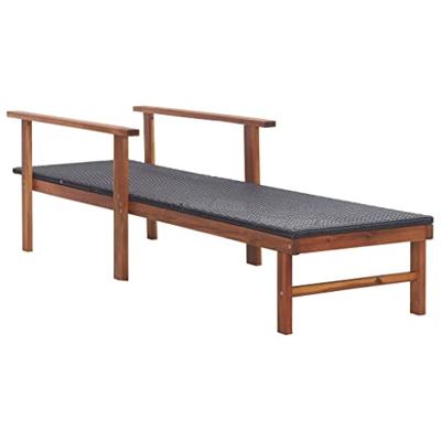Ligbed poly rattan en massief acaciahout zwart