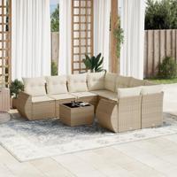 9-delige Loungeset met kussens poly rattan beige - thumbnail
