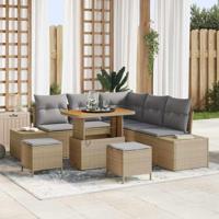 Tuinbankenset met kussen met opslag 8 pcs Beige Poly riet - thumbnail
